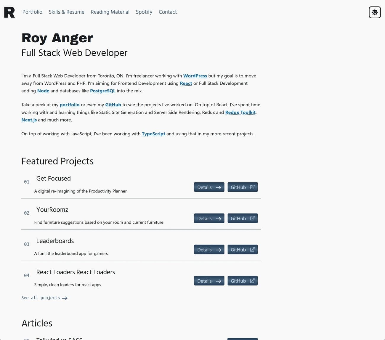 Screenshot of RoyAnger.com landing page