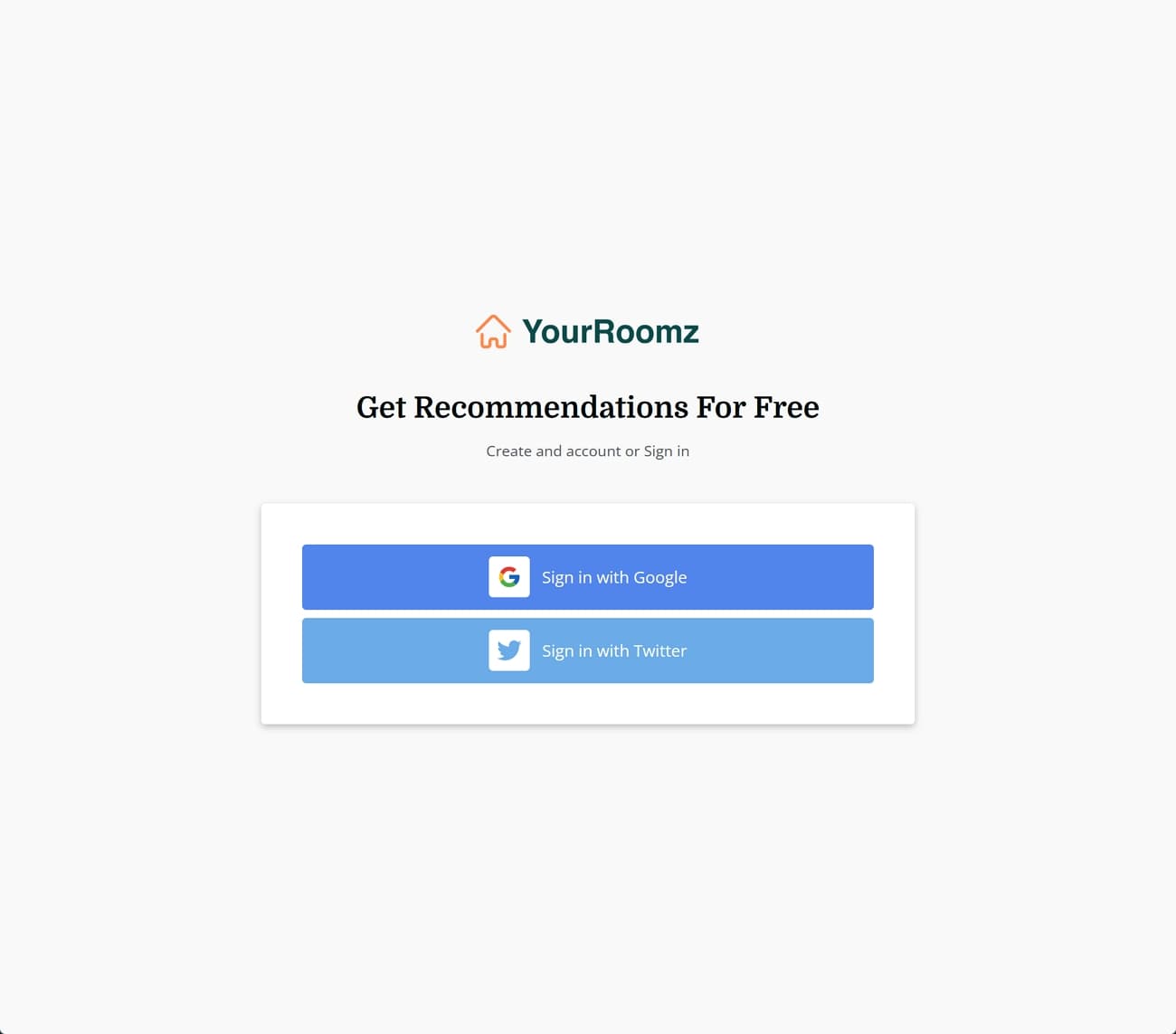 Screenshot of YourRoomz landing page