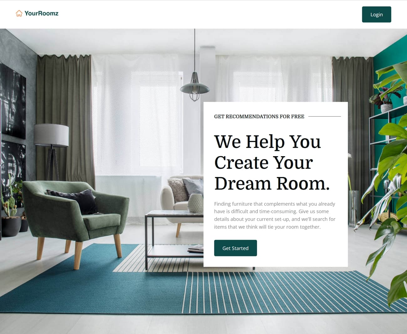 Screenshot of YourRoomz landing page