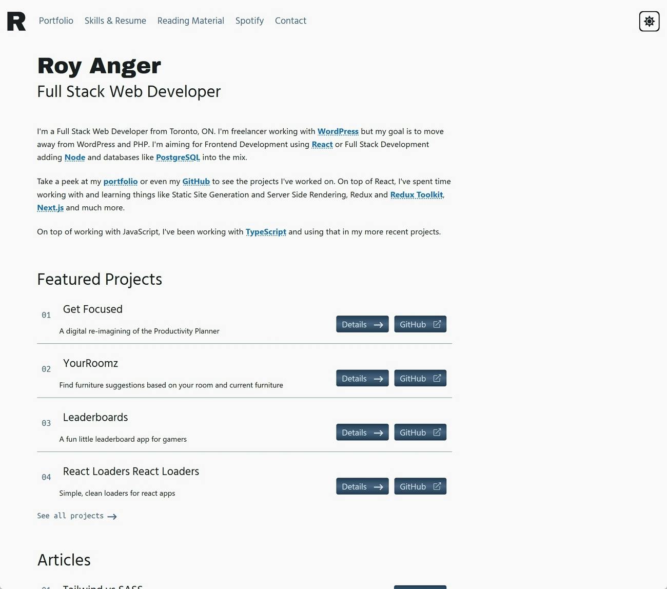 Screenshot of RoyAnger.com landing page